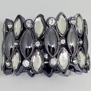 Silver Gray Wide Marquise Stone Stretch Bracelet